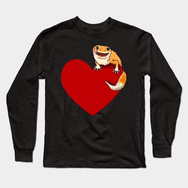 Leopard Gecko Lover, Smiling Gecko on Heart, Gecko Mom, Gecko Dad, Gecko Kids Long Sleeve T-Shirt by sockdogs